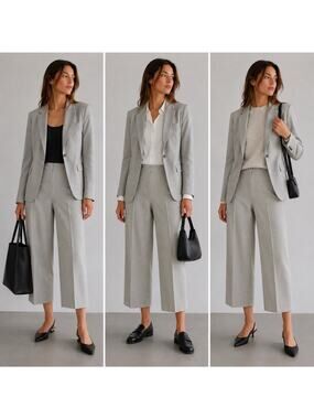 Theory Light Gray Cropped Wide-Leg Trousers